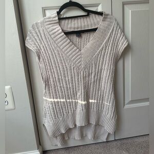 French Connection Cream Ribbed Knit Hoodie